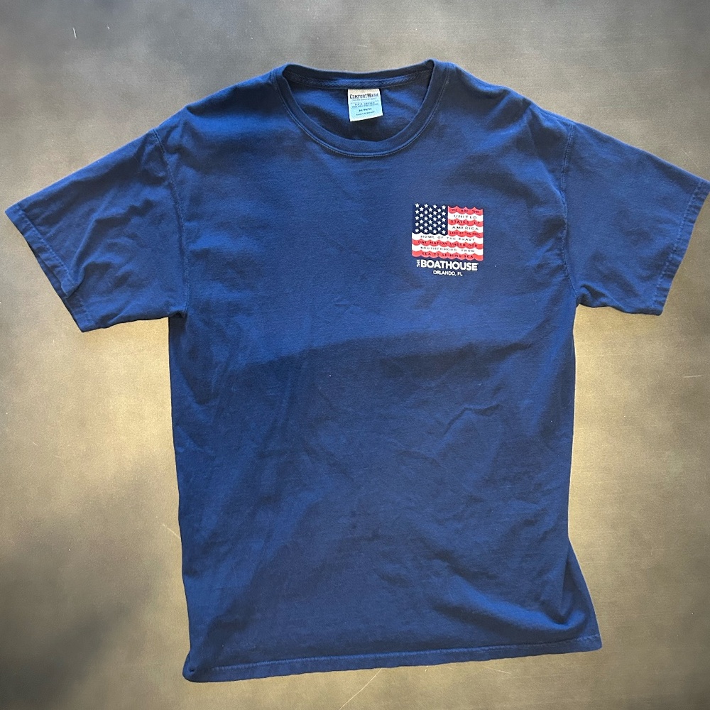 Boathouse Orlando Florida Men's Medium Americana USA Graphic Logo Blue T-Shirt